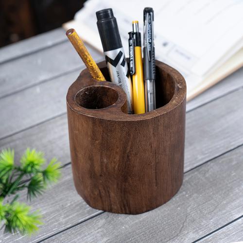 泰国实木桌面文具笔筒创意时尚多功能木质办公用品笔筒